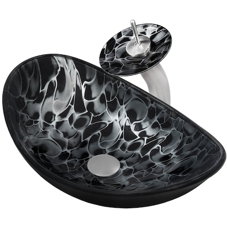 Novatto TARTARUGA Oval Glass Vessel Bathroom Sink Set, Brushed Nickel NSFC-0128031001BN